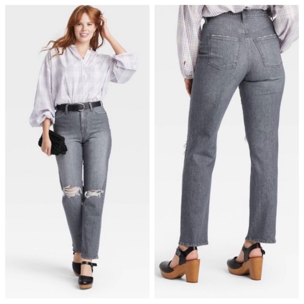 NEW Universal Thread Grey Vintage Straight Leg Jean Ripped Knee